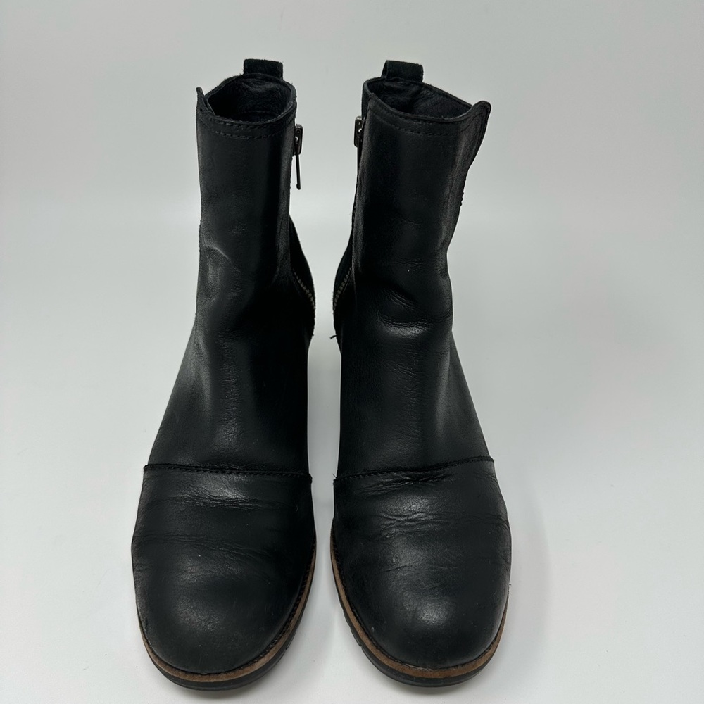 Sorel Cate Bootie Waterproof Black Leather Ankle Boots Lug Sole Sz 8 - Picture 8 of 16